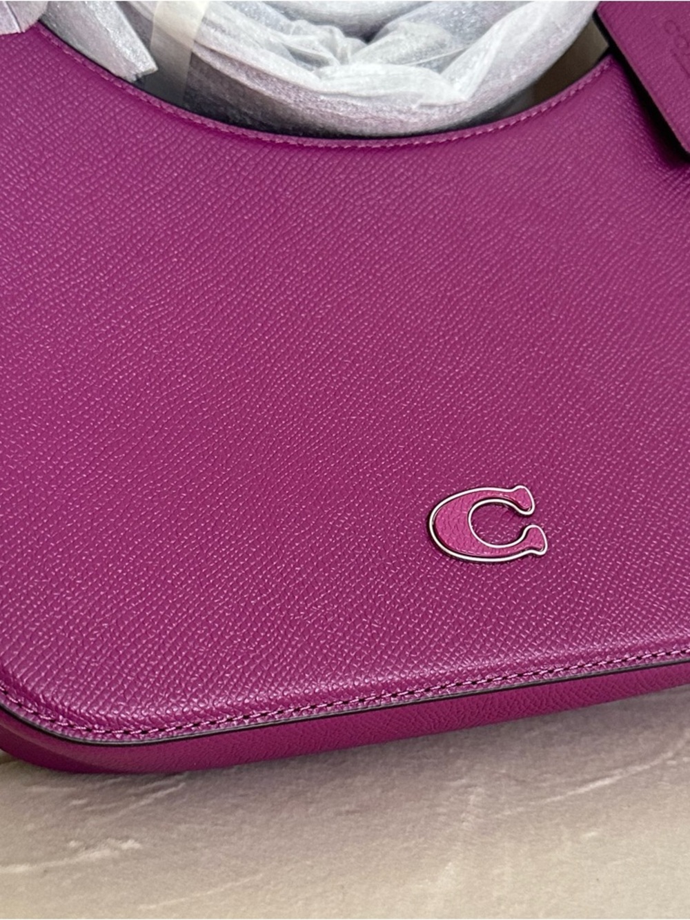 Coach Deep Plum Hobo Crossbody Bag Crossgrain Leather 3 Straps - Picture 4 of 12